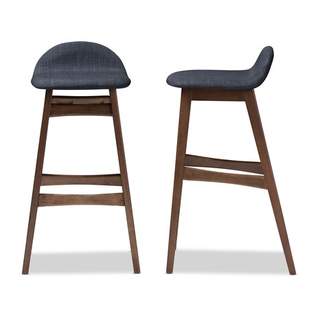 Baxton Studio Bloom Blue Upholstered Walnut Finishing 30-Inches Bar Stool, PK2 123-6798